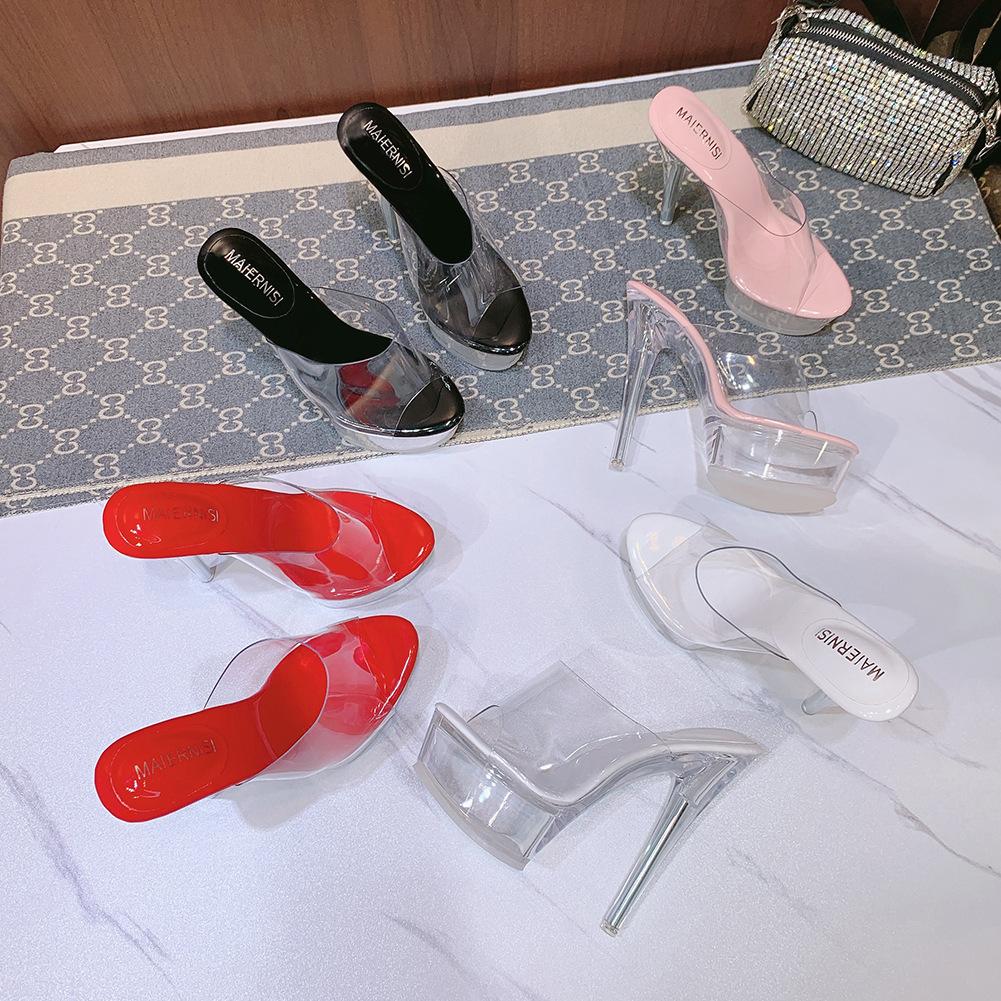 Koreanische Version von Kristall-Keilabsatz-Slippern Damen Sommer wasserdicht Plateau dicker Boden Sommer neue Absätze Stiletto