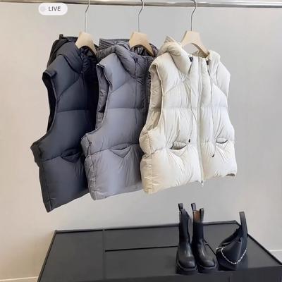 Autumn and Winter New White Goose Down Vest Women's Small Hooded Loose Short Puff Vest