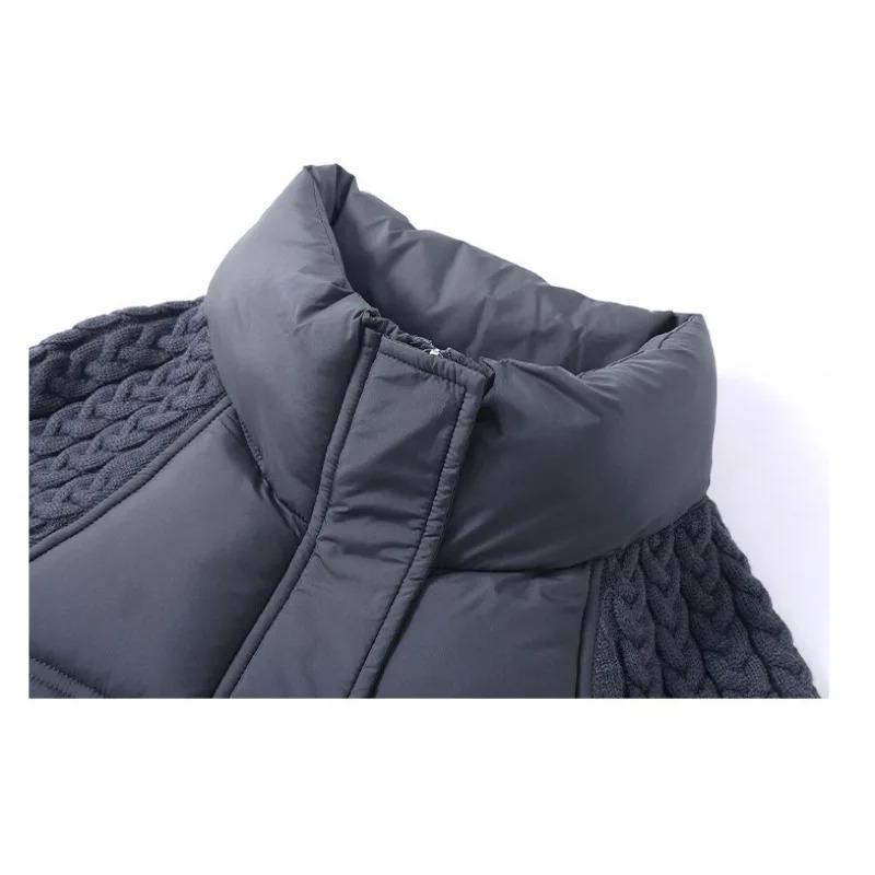 Fashion Knitted Stitching Stand-up Collar Vest Women Autumn Winter Short Warm Loose Sleeveless Ladies Waistcoat Coat