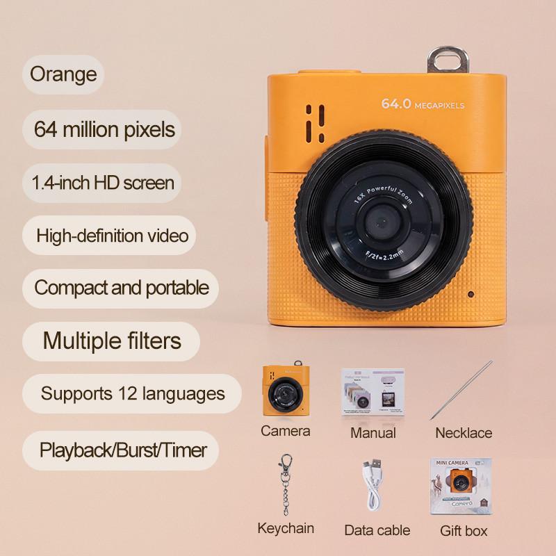 Mini Palm-Sized HD Digital Camera, Camera Keychain Digital Camera, 64MP, 1.4-inch HD Screen, 16x Zoom, Multiple Filters
