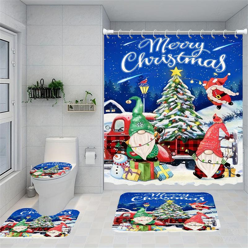 Christmas Series Shower Curtain Digital Printing Bathroom Shower Curtain Four-Piece Polyester Shower Curtain