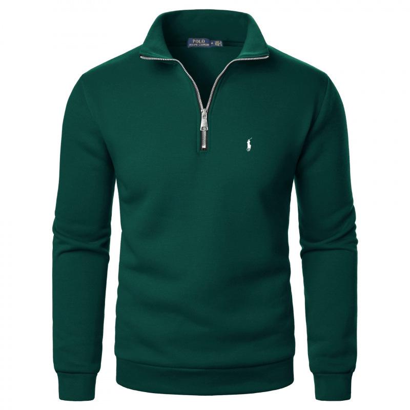 Men's Casual Half-Zip Stand Collar Hoodie with Embroidered Horse, Long Sleeve, 2025 Edition