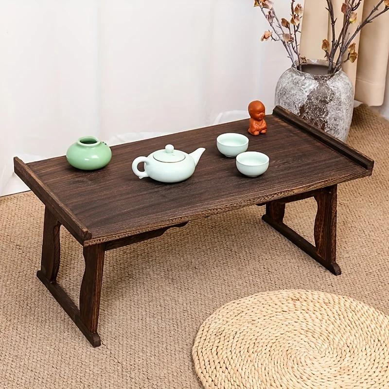 Wooden Japanese Table Small Coffee Table Bay Window Meditation Altar Low Sitting On the Floor Bed Table Tray Foldable Legs