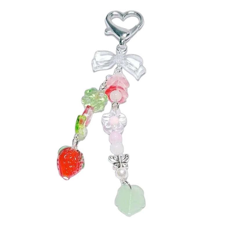 Aesthetic Keychain with Star and Strawberry Charm Fashionable Key Holder Unique Purse Decoration for Daily Party