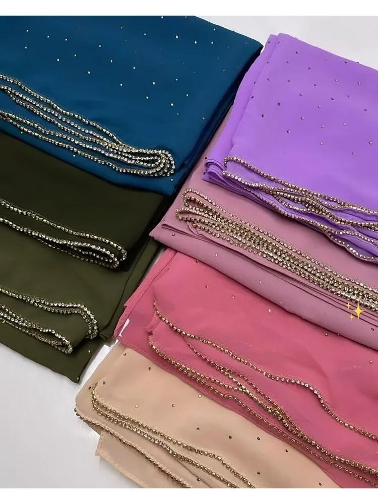 Diamond Chain Chiffon Hijab Scarf Veil Long Shawl Head Scarf Headwraps Hoofddoek Islamic Turban Shawl For Women Muslim Hijabs