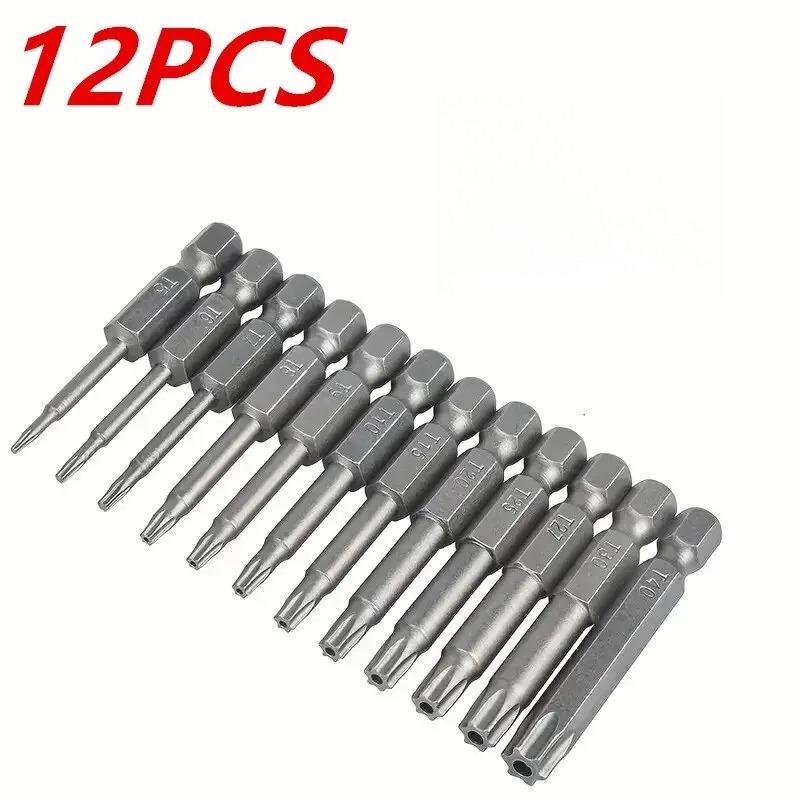 12pcs Torx Screwdriver Bit Set, Magnetic 1/4" Hex Shank,Tamper-Resistant Star Drill Bit Set, 2" Long Bit T5-T40(50mm)