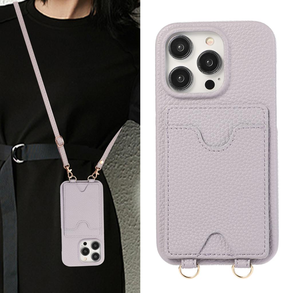 Long Lanyard Vertical Cards Solt Leather Wallet Case For iPhone 15 Pro Max 14 Plus 13 Mini 12 11 7 SE 2022 Crossbody Skin Cover