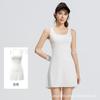 Womens Seamless Sport Tennis Dress With Built-in Bra Pad Backless Yoga Workout Skirt Fitness