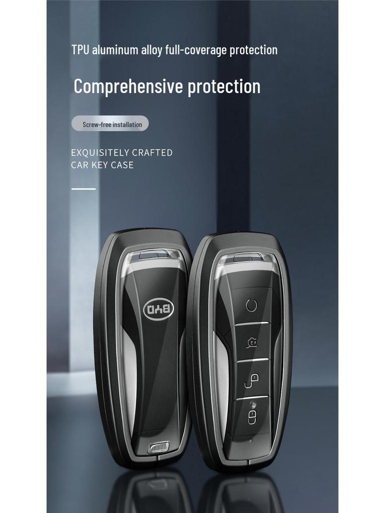 BYD Yuan Pro/Plus Car Key Cover - Genuine Leather Protective Shell with Metal Keychain