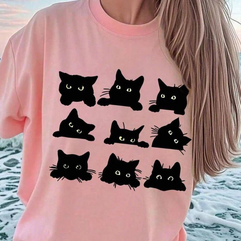 cute, cats, women, comfortable, crew, neck, shirt, perfect, for, relaxed, spring, summer, outfits XS розовый