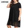 Plus Size Women's Round Neck Hollow Casual A Line Skirt Dress