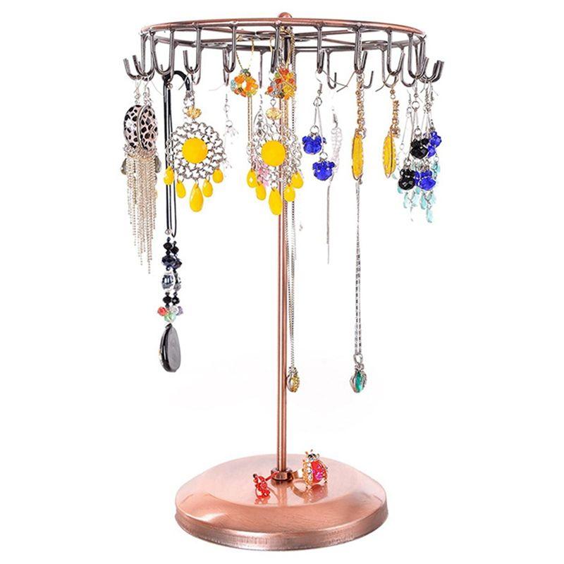 M-Modern-13.3 Inch Black Metal Rotating Jewelry Stand Organizer For Necklaces And Bracelets