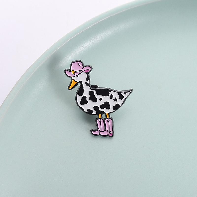 Pink Cow Cowgirl Duck Enamel Pin Western Duck Cowboy Boots Silly Goose Animal Brooch Lapel Badge Funny Jewelry Gift For Friends