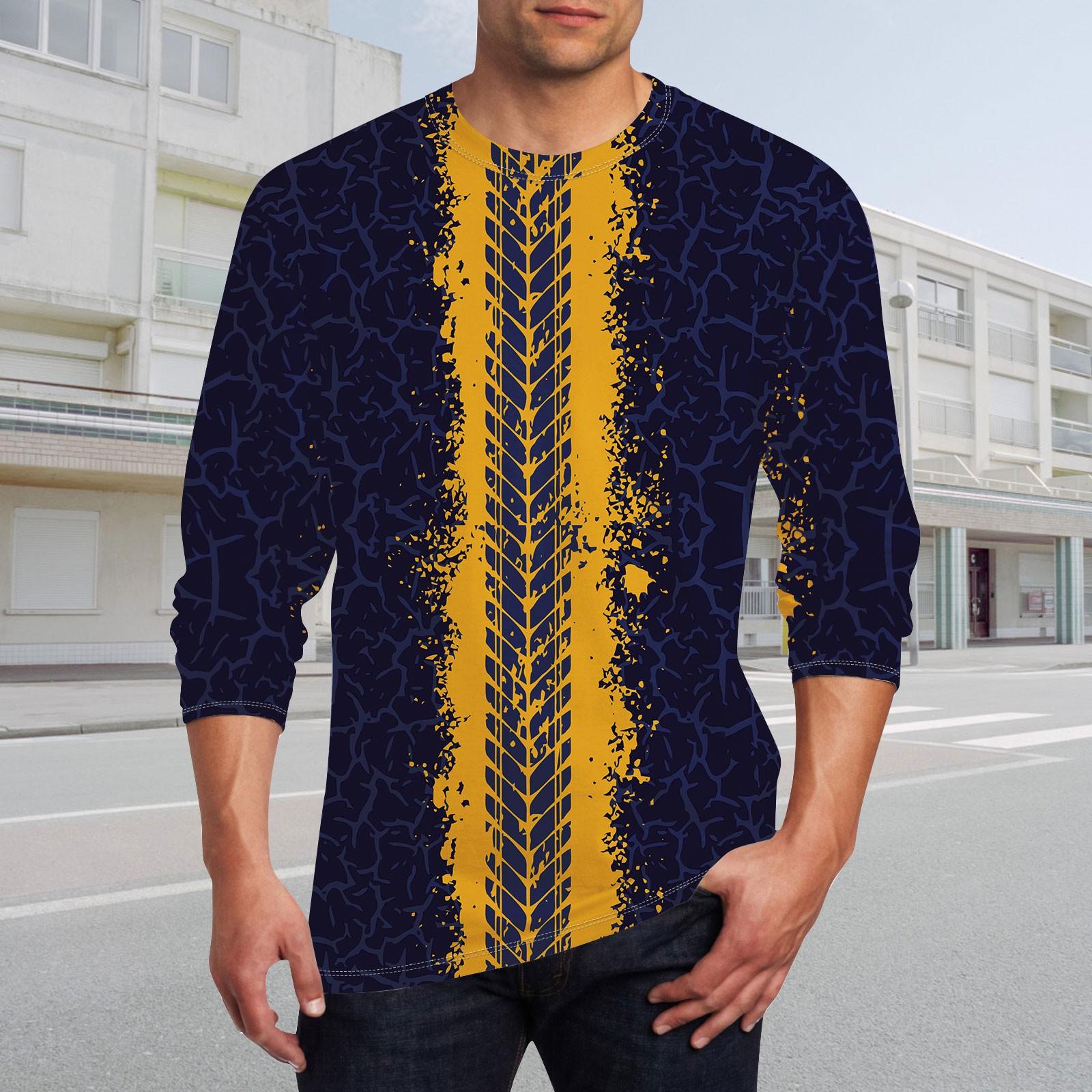 Муж Футболка Круглый вырез Одежда Одежда На открытом воздухе Длинный рукав С принтом Модельер Винтаж XXL чёрный 1419₽