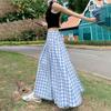 Falda Larga de Cuadros Azules y Blancos Estilo Vintage Falda de Línea A Falda Paraguas Falda Ceñida de Cintura Alta Versátil Estilo Actualizado Primavera y Verano