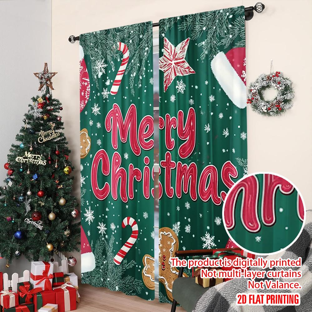 Flachdruck Frohe Weihnachten Vorhänge Lebkuchen Schneeflocke Polyester Ohne Strom Feiertagsdekorationen Perfektes Set aus 2 Stück Hergestellt