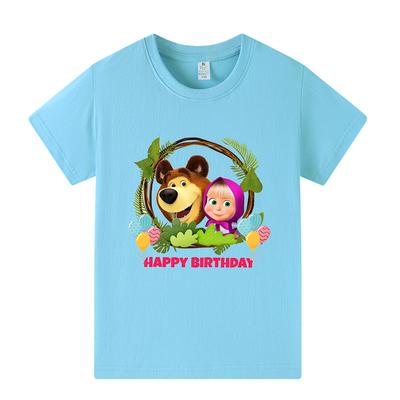 A1344 Kinder Mädchen Masha Bär Aufdruck Kurzarm T-Shirt