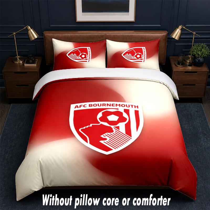 Bournemouth Football Design Bed Bedding Set 1 Duvet Cover + 2 Pillowcases Soft Breathable Household Bed Linens