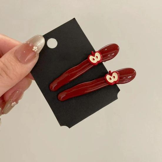 2Pcs Girl Hairpins Three-Dimensional Fruit Design Glossy Resin Texture Fix Broken Hair Slender
