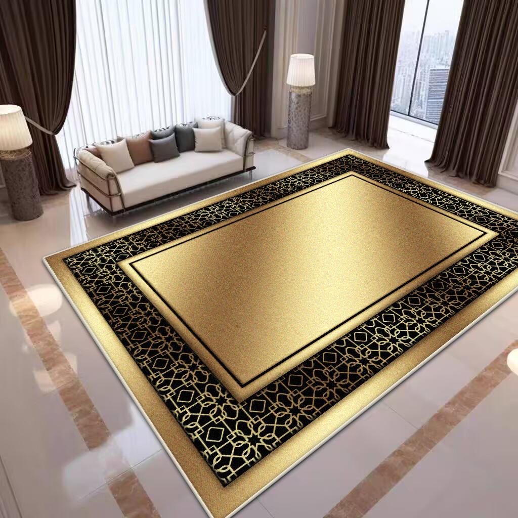 Luxury Golden Border Live Room Rug Big Size Soft Foldable Room Decor Bedroom Carpet Machine Washable Sofa Table Mat Customizable