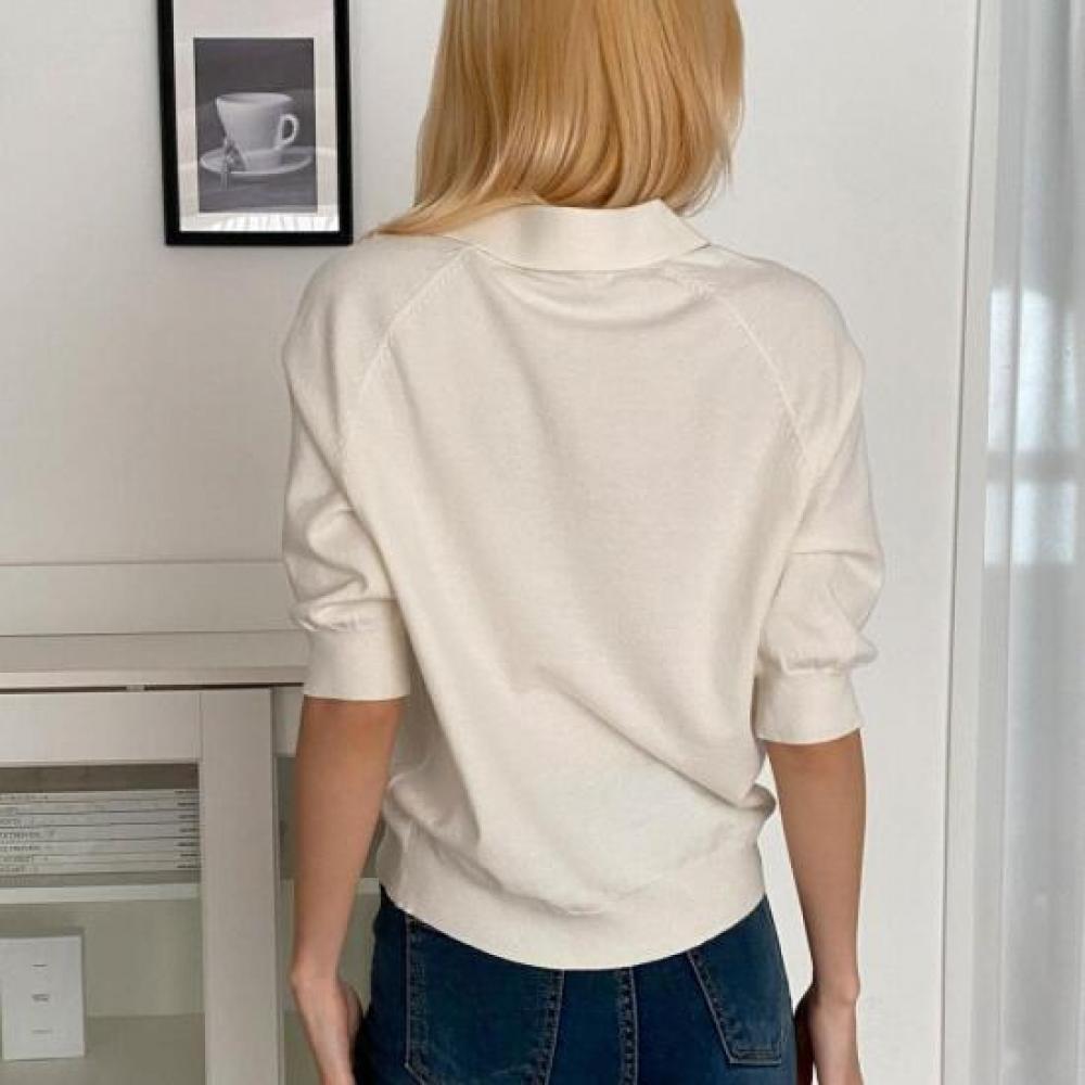 New Arrivals Open Run Short Sleeve Knit Raglan Collar Neck Hidden Placket Spring