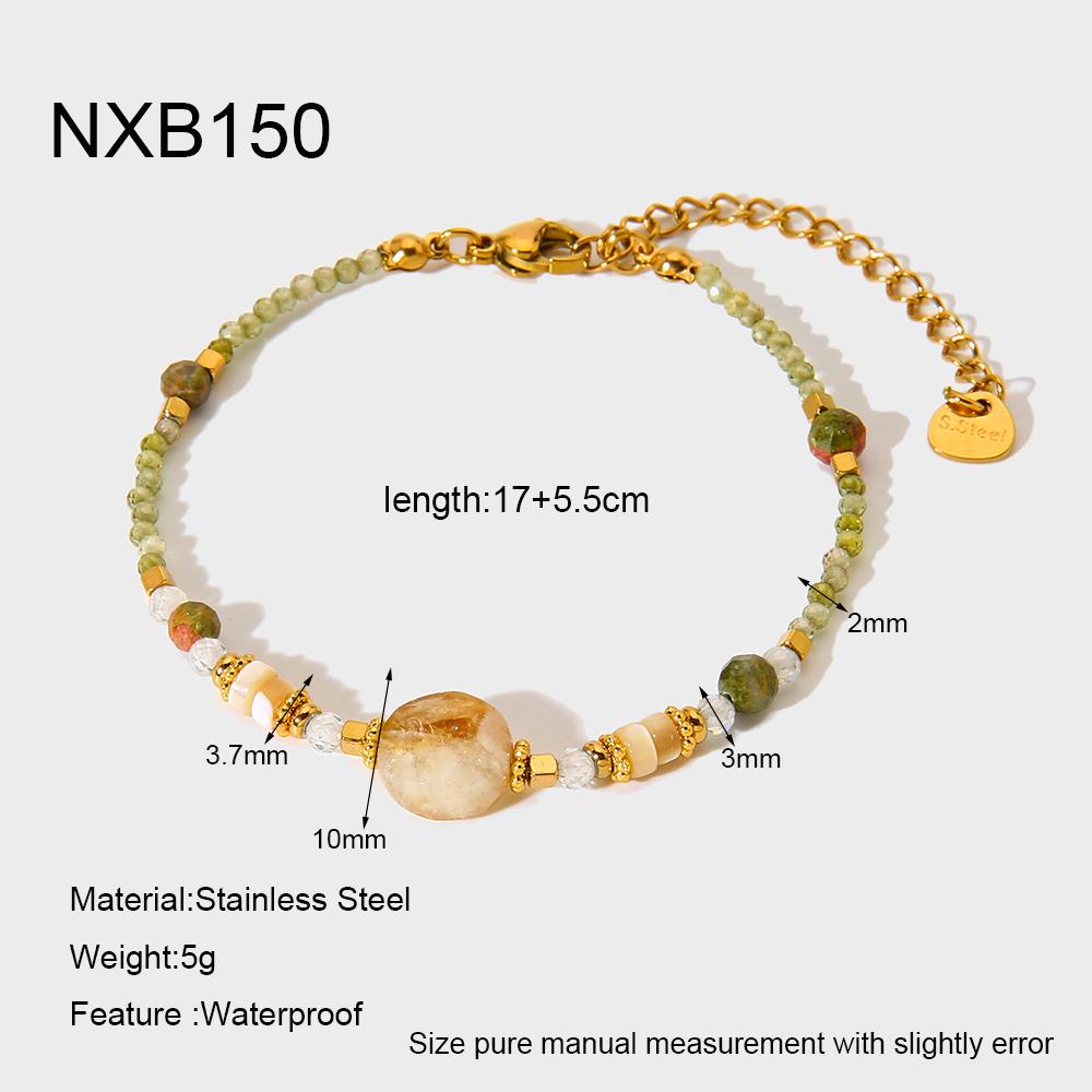 Delicate Jewelry Stainless Steel Mix Color Beads Natural Stones Charms Beaded Bracelet Necklace for Party