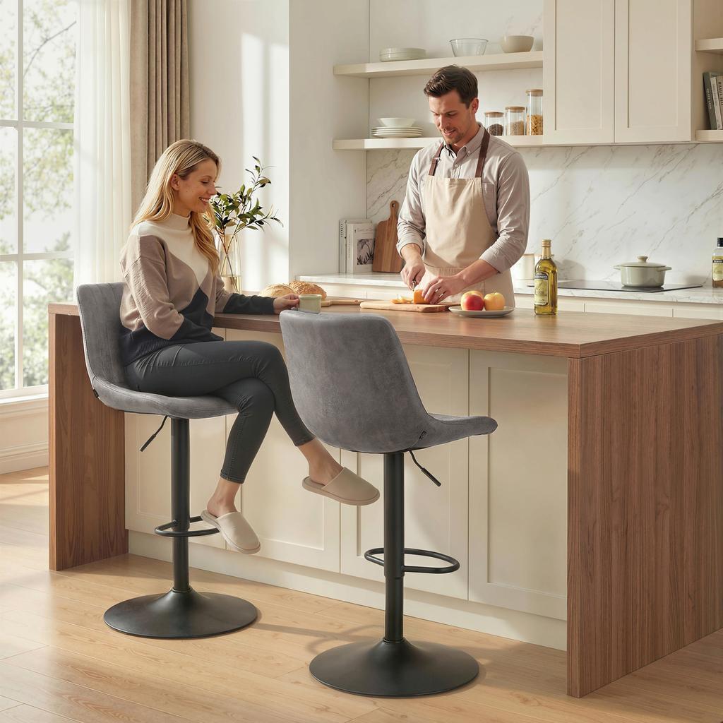 Set of 2 Leathaire Tub Bar Stools - Grey