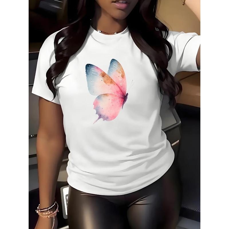 

European Size Women s Starry Butterfly Printed Short-sleeved Shirt, Fashionable Style, Suitable for Summer Fashion, Short-sleeved Top S белый