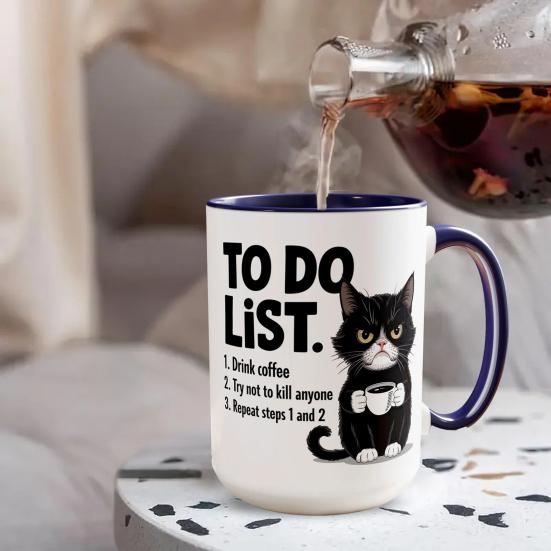 Cat To-Do List Coffee Mug Ceramic Tea Cup with Humorous Checklist