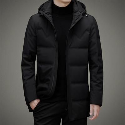 Down Jacket Men's Autumn and Winter Mid-length Hooded Down Jacket Men's Business Warm Down Jacket