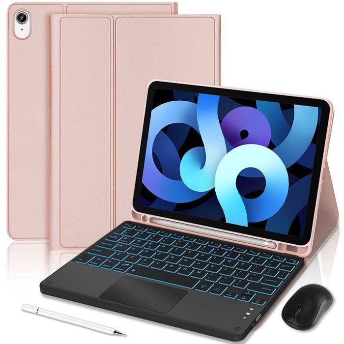 Coque Clavier pour iPad Air 11" (M4/M3/M2) / iPad Air 4/5, Cuir PU Rose avec Clavier Rétroéclairé + Souris + Stylet