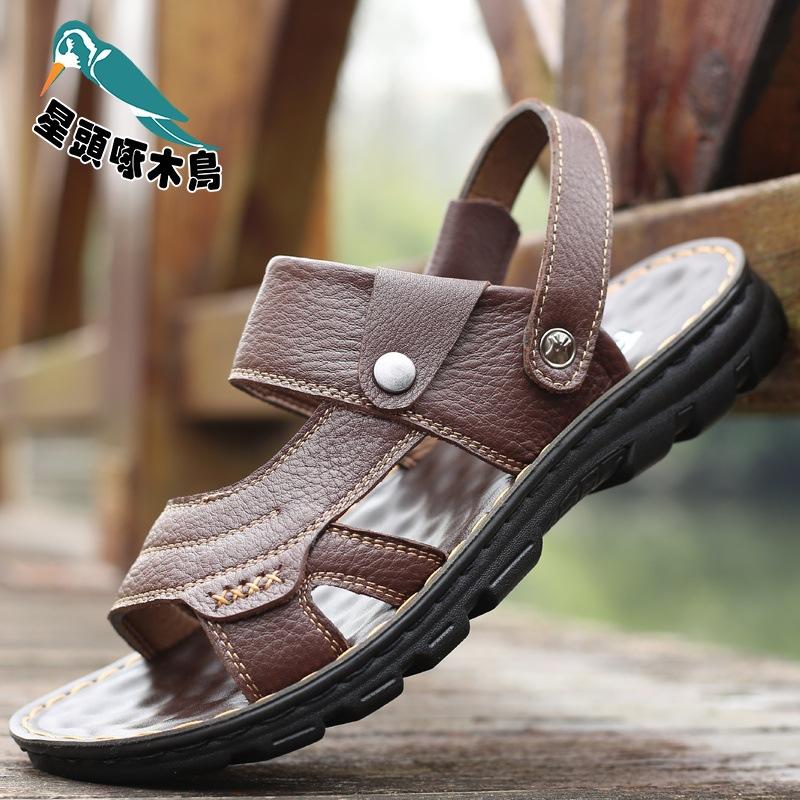 Sandals men's 2025 new leather thick-soled beach summer outer wear dad non-slip and wear-resistant sandals