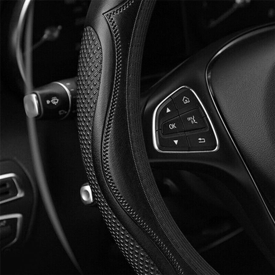 Black Car Steering Wheel Cover Leather Breathable Anti-slip Car Accessories