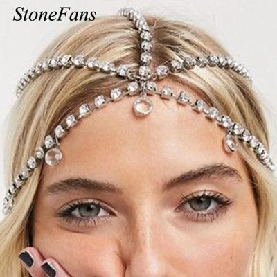 Stonefans Fashion Boho Girls Pendant Head Forehead Chain Crystal Wedding Hair Bride Tiara Headdresses Jewelry Accessories 2021