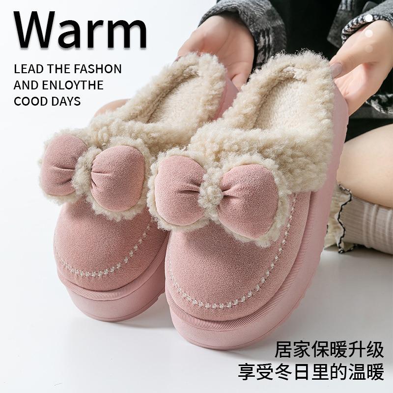 Warm non-slip thick-soled plush home slippers plush cotton shoes women wear winter cotton slippers home insurance