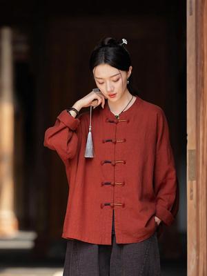 Women's Retro Chinese Style Cotton Linen Frog Button Cardigan - Zen Ramie Wrap Top