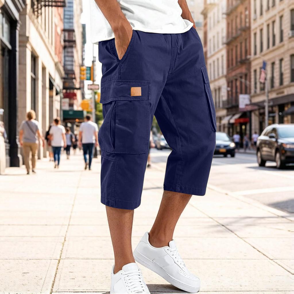 Pantaloni Cargo da Lavoro da Uomo Vita Elasticizzata Multitasche Casual Lunghezza Ginocchio Tessuto Resistente Vestibilità Comoda