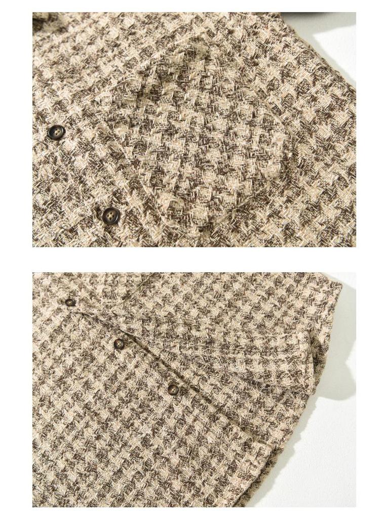 Men's Autumn Houndstooth Retro Casual Long Sleeve Shirt Z258