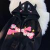 Autumn/Winter Kawaii Cartoon Hooded Fleece-Lined Letter Sweatshirt Jacket for Men/Women