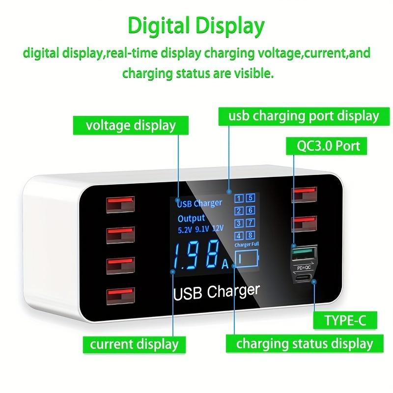40W Quick Charger QC3.0 8-Port Multi USB Charger Station Fast Charging For iPhone 15 14 13 Por Tablet Desktop with Type C PD 20W