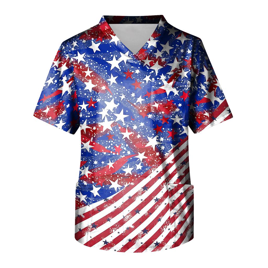 Men's Short Sleeve V-Neck  Print Chest Pocket Care Top