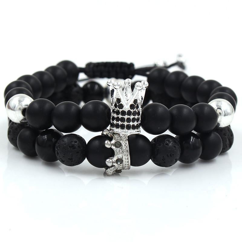 Fashion Versatile Energy Stone Turquoise Braided High Crown White Diamond Mixed Wear Small Crown Set Bracelet Bracelet