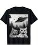 NEW BEST TO BUY Print Women Short Sleeve Funny Duo Cats Selfie with UFOs Cat Lover Gift T-Shirt Kawaii Clothes