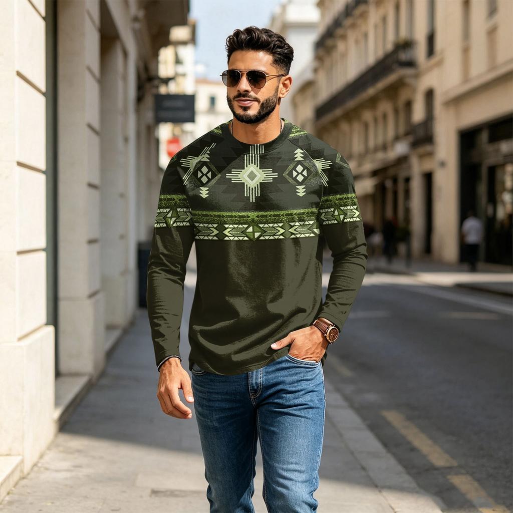 Men's Round Neck Raglan Long Sleeve Casual T-Shirt