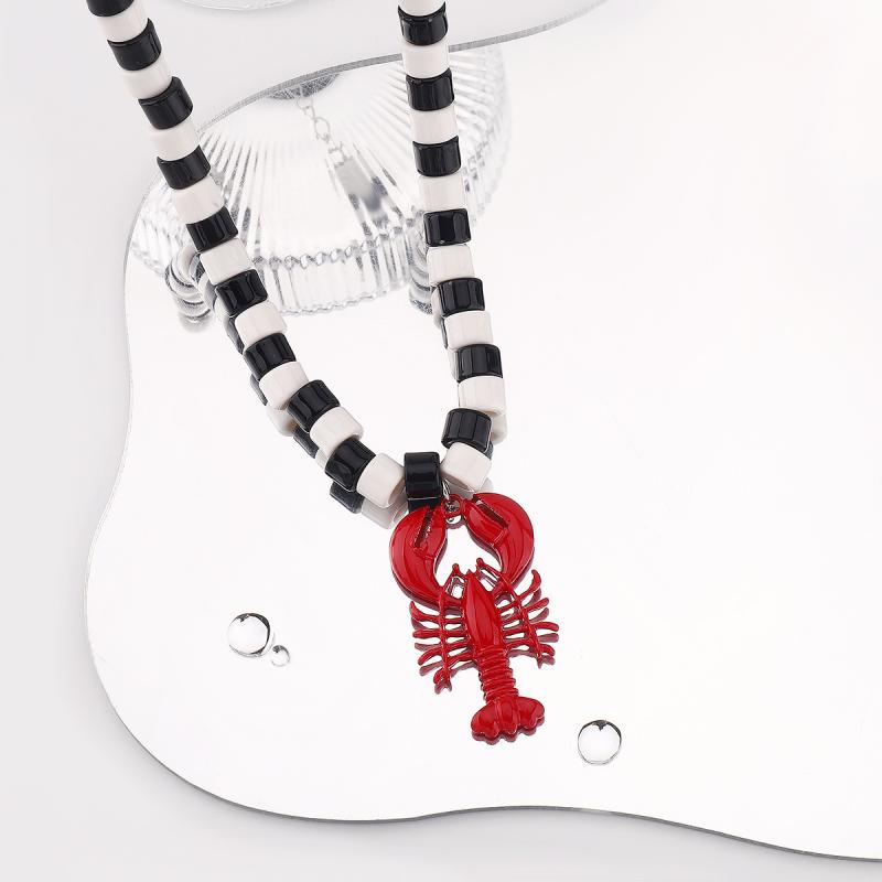 Lobster Bead Necklace Earrings Bohemia Handmade Beaded Jewelry Simple Pendant Necklace Women Beach Vacation Accessories