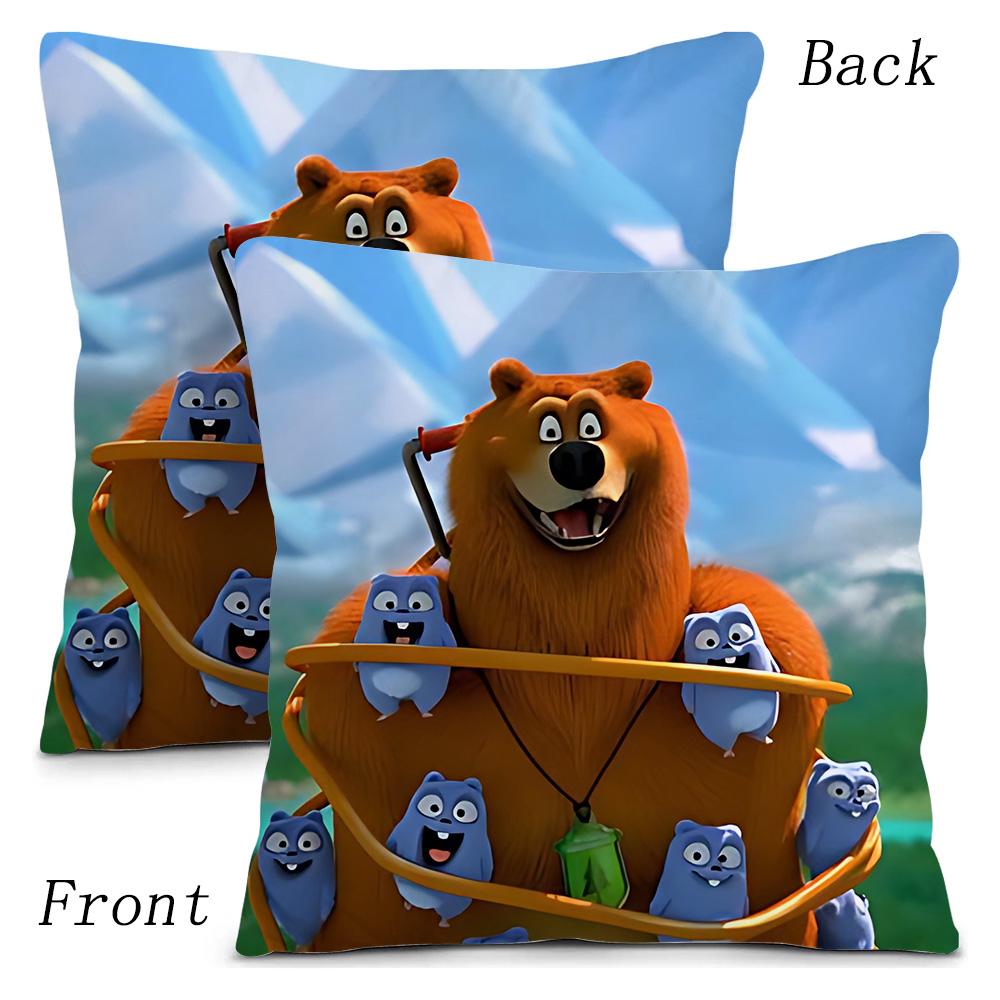Federe Cuscino Orso Grizzly e Lemming Cartoni Animati Divano Decorativo Casa Stampa Fronte-Retro Peluche Corto Cuscino Carino