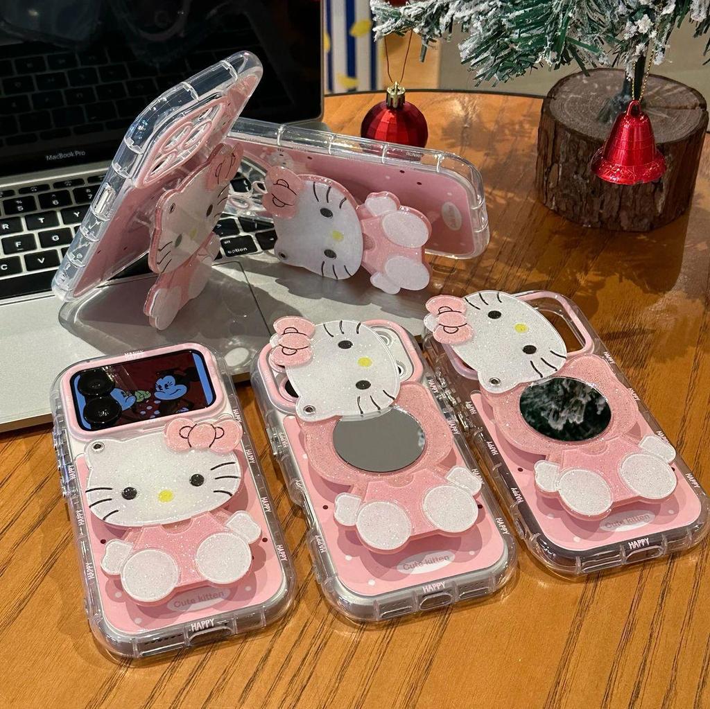 Hello Kitty Mirror Stand for iPhone 16 Pro Max, Huawei Mate 70, Honor, and Apple 17 Phone Case