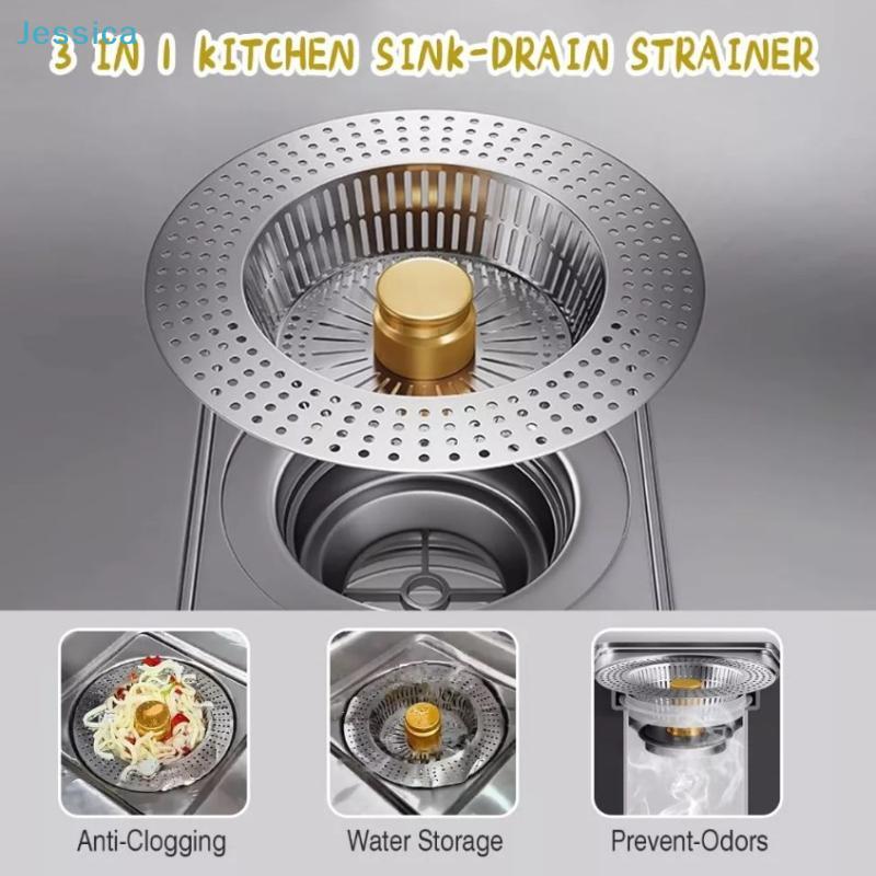 Stainless Steel Sink Strainer Drain Filter - Anti-Clog Hair Catcher With Extended Drain Board For Kitchenbathroom