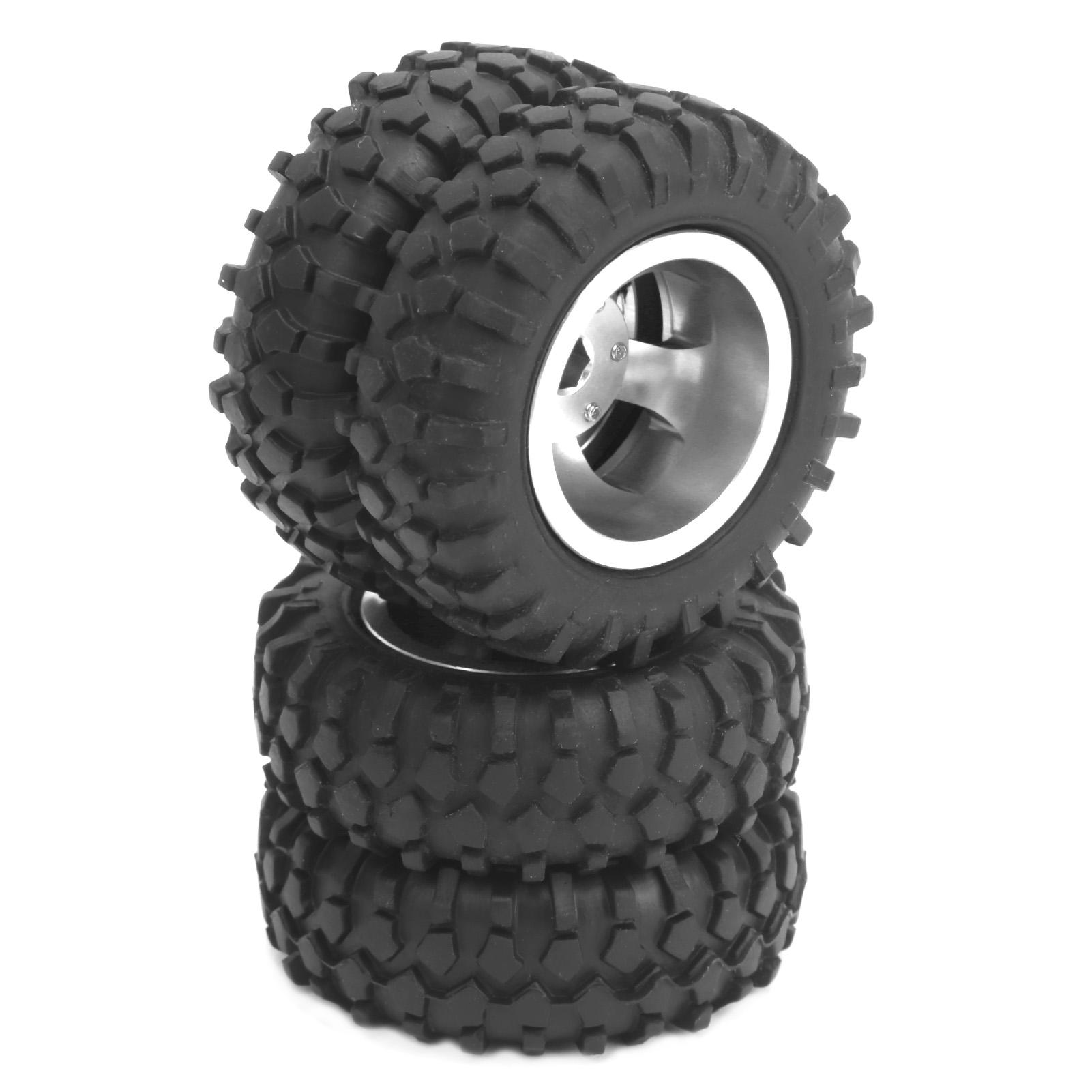 

2Pcs RC Rear Twin Tire Wheel Tyre 55mm Dia Fit for WPL D12 1 10 Remote Control TruckBlack Silver