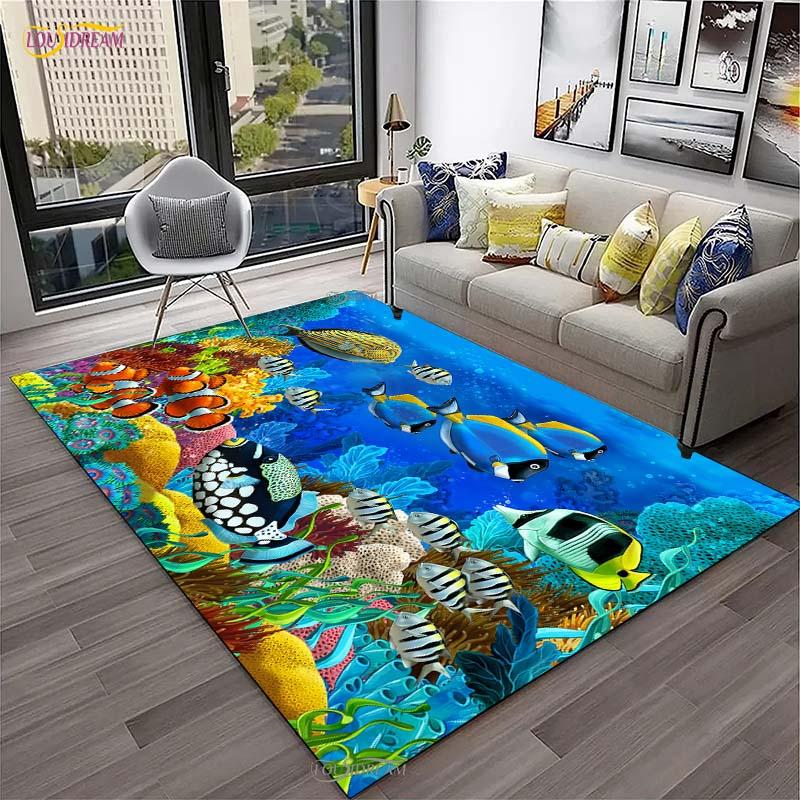 

3D Ocean World dolphin whale Fish Carpet for Living Room Bedroom Rugs Kitchen Kids Unslip Floor Mats Birthday gift Alfombra Rug 40x60cm
